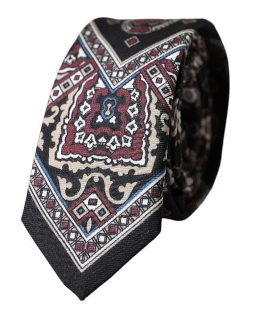 Dolce & Gabbana Black Printed 100% Silk Adjustable Tie for men