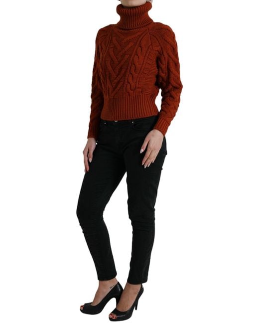 Dolce & Gabbana Red Wool Knit Turtleneck Pullover Sweater