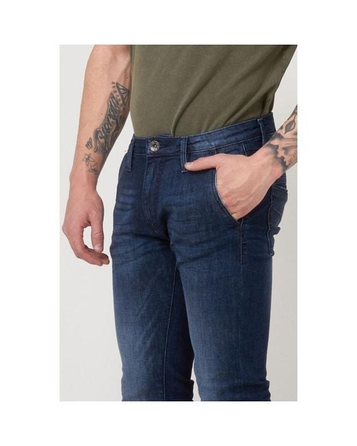 Gas Blue Cotton Slim Fit Jeans for men