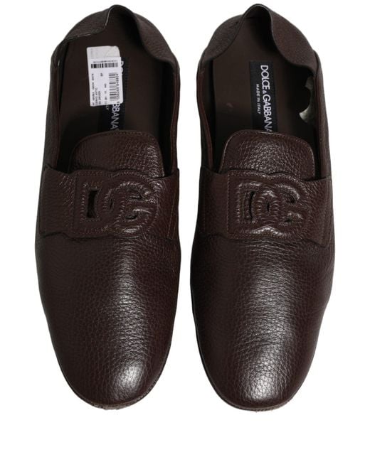 Dolce & Gabbana Gray Brown Deerskin Leather Driver Loafers Shoes for men