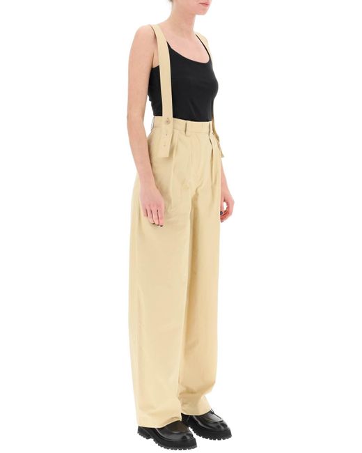 KENZO Cotton Cargo Pants With Suspenders in Natural Lyst
