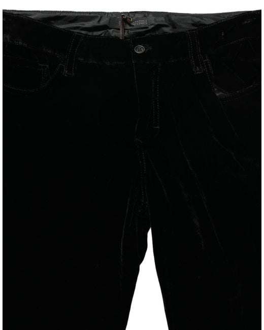 Ermanno Scervino Black Viscose Blend Velvet Slim Fit Pants