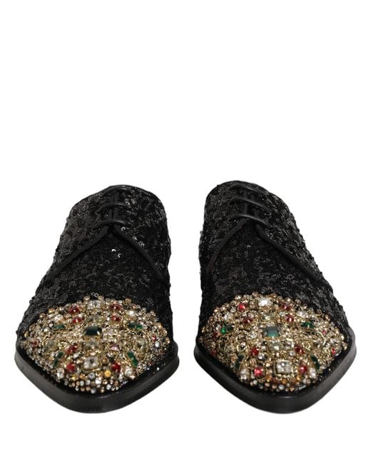 Dolce & Gabbana Black Sequin Embellished Men Derby Dress Shoes for men
