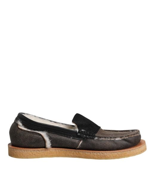 Dolce & Gabbana Black Brown White Calfskin Leather Loafers Shoes for men