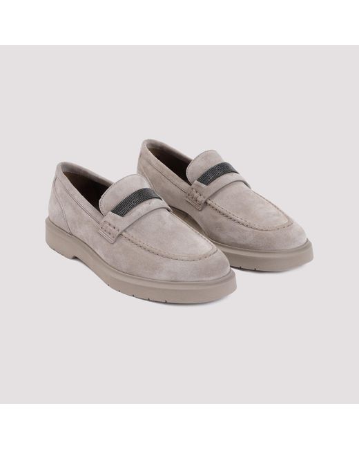 Brunello Cucinelli Gray Grey Leather Loafers