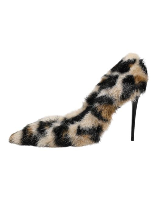 Dolce & Gabbana Metallic Brown Fur Leopard High Heels Pumps Shoes