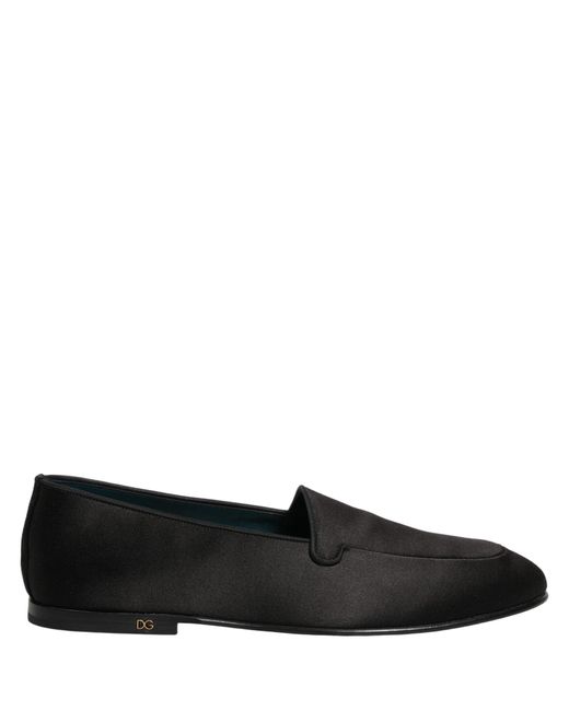 Dolce & Gabbana Black Satin Logo Slip On Flats Loafers Shoes for men
