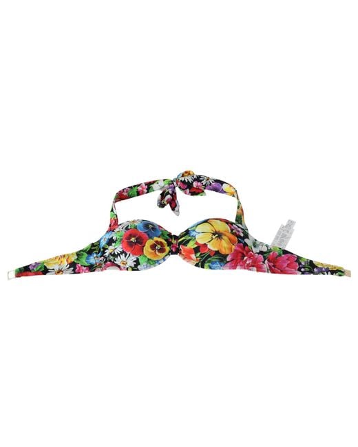 Dolce & Gabbana Black Color Floral Print Swimwear Bikini Tops