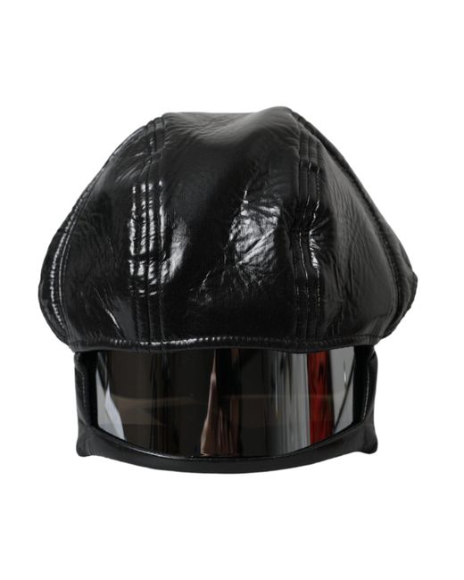 Dolce & Gabbana Black Leather Helmet Visor Bucket Hat for men