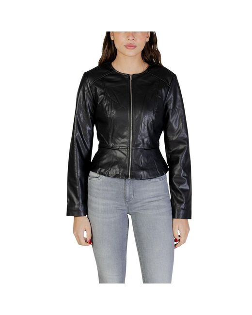 Jacqueline De Yong Black Polyester Leather Jacket