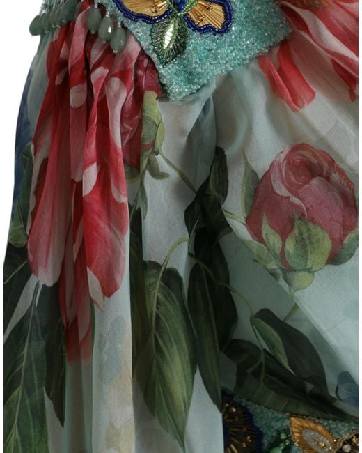 Dolce & Gabbana Green Floral Print Tiered Long Maxi Dress