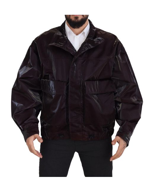 Dolce & Gabbana Black Bordeaux Nylon Collaredcoat Jacket for men