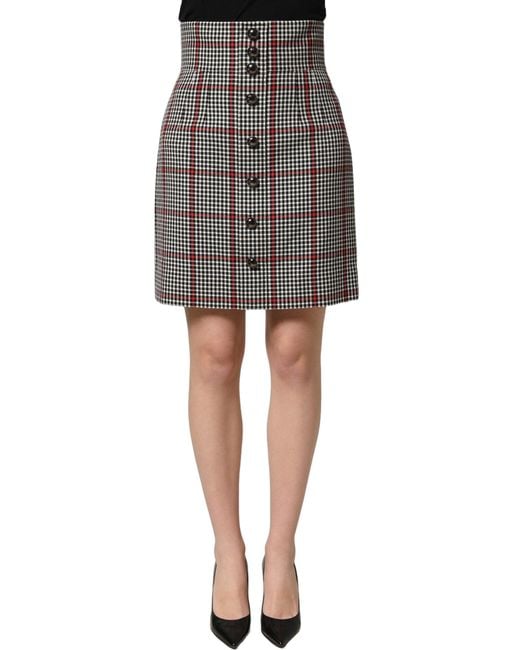 Dolce & Gabbana Black Gray Checkered High Waist A