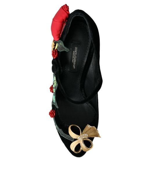 Dolce & Gabbana Multicolor Roses Crystal Brooch Mary Jane Shoes