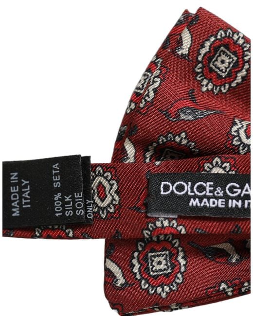 Dolce & Gabbana Red Men Bordeaux Floral Adjustable Neck Papillon Bow Tie for men