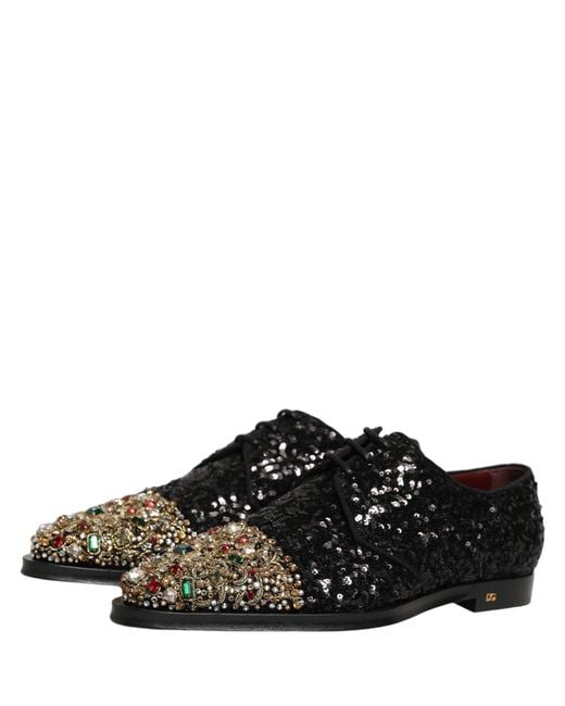 Dolce & Gabbana Black Sequin Embellished Men Derby Dress Shoes for men