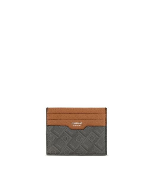 Ferragamo Gray Brown Calf Leather Bos Taurus Wallet for men