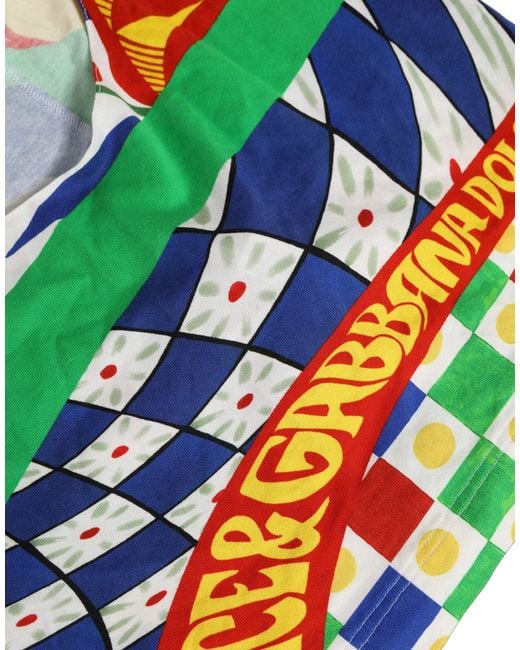Dolce & Gabbana Green Men Multicolor Carretto Siciliano Balaclava Hat for men