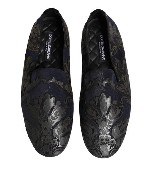 Dolce & Gabbana Black Jacquard Leather Slip On Loafers Shoes for men