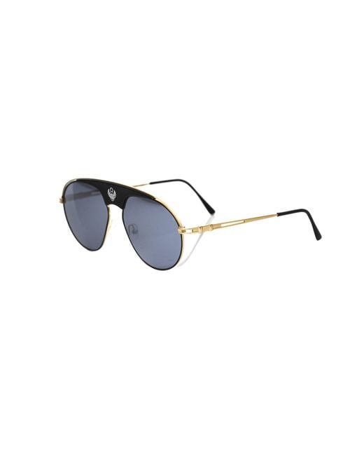 Frankie Morello Blue Sleek Metallic Shield Sunglasses With Smoke Lens for men