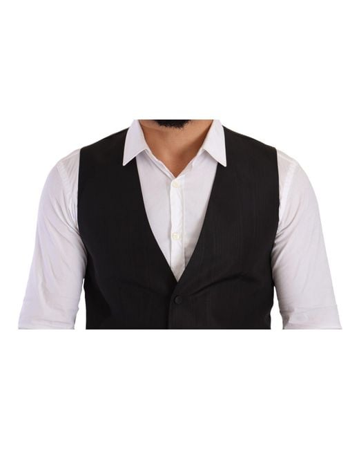 Dolce & Gabbana Black Elegant Silk Dress Vest for men