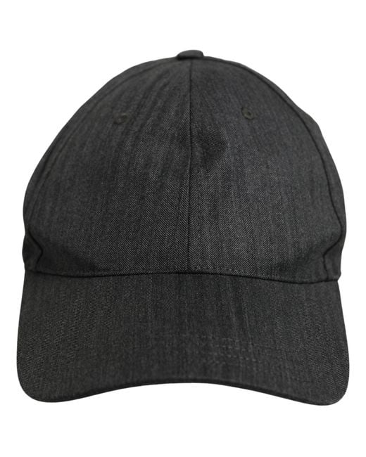 Dolce & Gabbana Black Men Dark Gray Herringbone Baseball Cap Hat for men