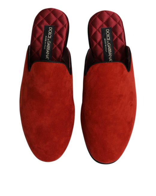 Dolce & Gabbana Red Orange Suede Slides Flat Slipper Shoes for men