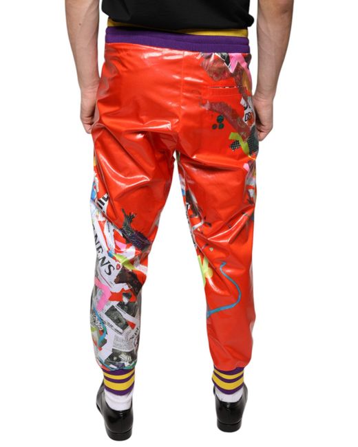 Dolce & Gabbana Red Multicolor Printed Jogger Sweatpants Pants for men