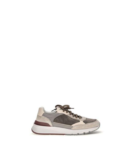 Brunello Cucinelli White Gray Calf Leather Bos Taurus Athletic Sneakers for men