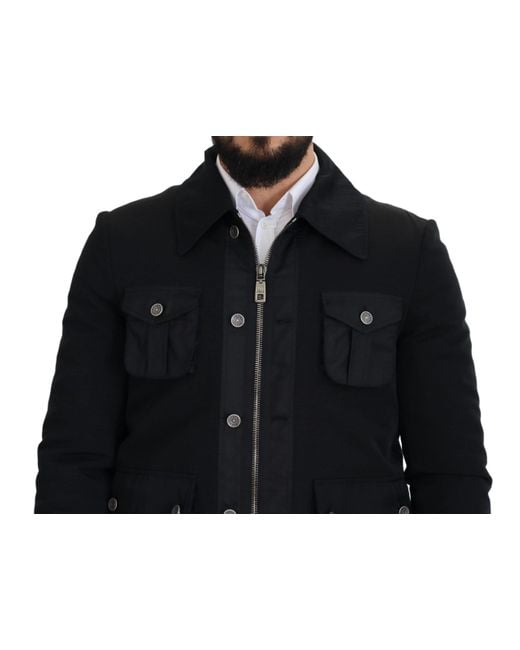 Dolce & Gabbana Black Wool Collared Full Zip Jacket for men