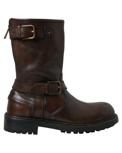 Dolce & Gabbana Brown Leather Midcalf Mens Boots in Black for Men | Lyst