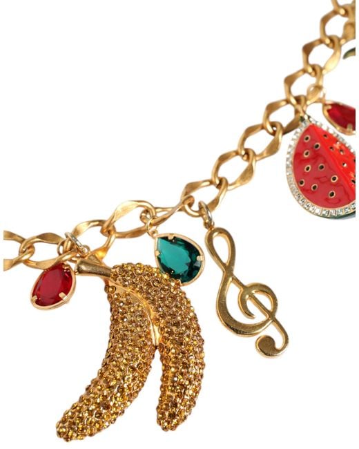 Dolce & Gabbana Metallic Gold Tone Brass Fruity Crystal Embellished Waist Chain Belt