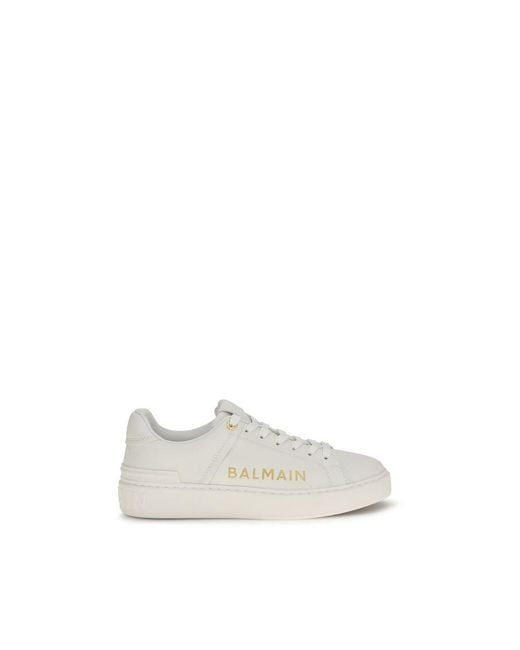 Balmain White Calf Leather Bos Taurus Low Top Sneakers