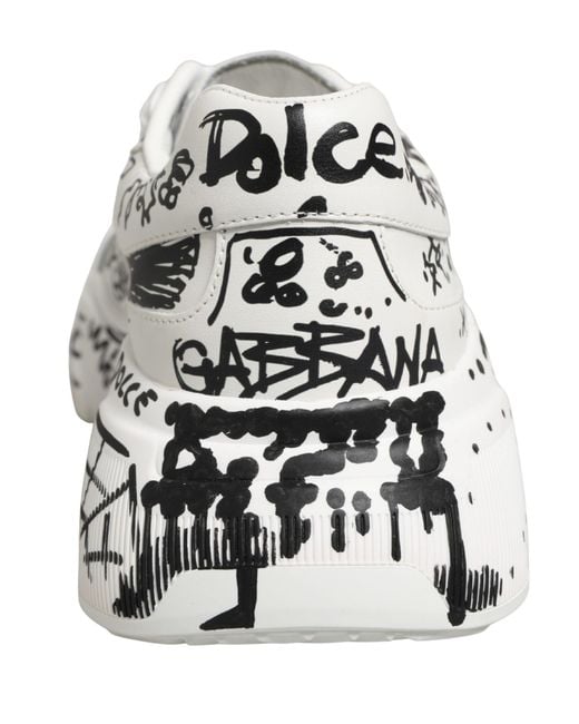 Dolce & Gabbana White Daymaster Graffiti Low Top Sneakers Shoes