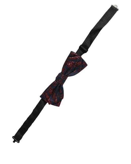 Dolce & Gabbana Black Men Blue Red Paisley Adjustable Neck Papillon Bow Tie for men
