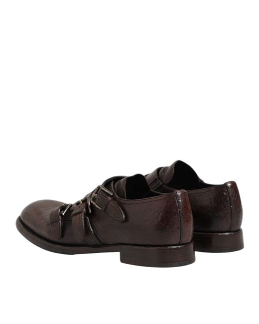 Dolce & Gabbana Brown Leather Monk Strap Formal Derby Shoes for men