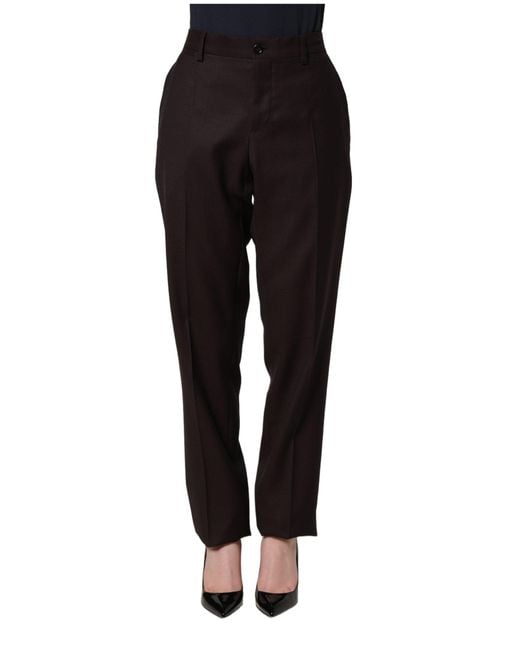Dolce & Gabbana Black Brown Straight Leg Dress Silk Trousers Pants