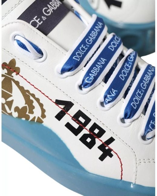 Dolce & Gabbana Blue White Printed Portofino Melt Sneakers Shoes for men