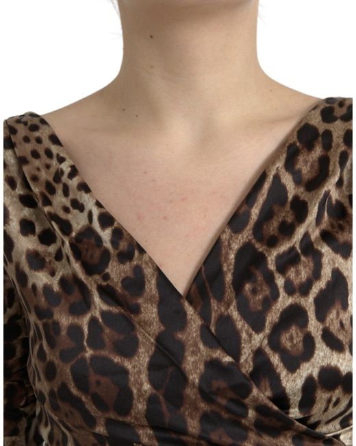 Dolce & Gabbana Black Leopard Print Bodycon V-Neck Midi Dress