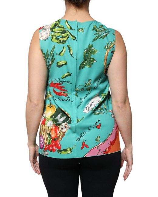Dolce & Gabbana Blue Vegetables Sleeveless Tank Top