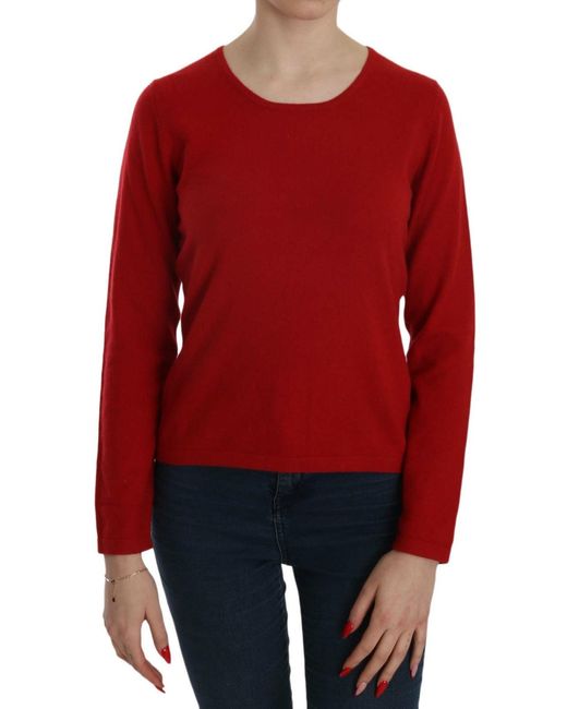 Mila Schon Cashmere Red Round Neck Pullover Top Sweater