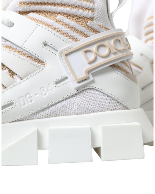 Dolce & Gabbana White Beige Sorrento Socks Sneakers Shoes