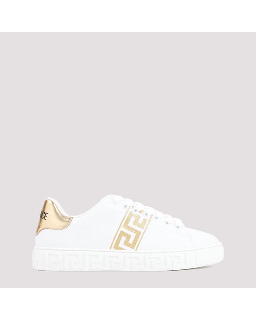 Versace White And Golden Leather Greca Sneakers
