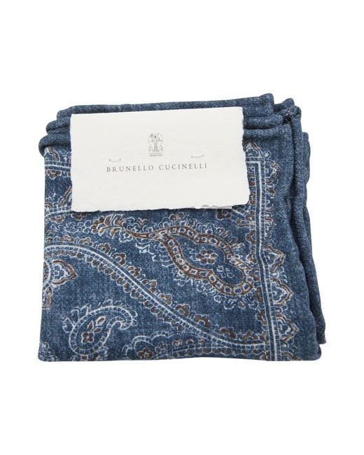 Brunello Cucinelli Blue Silk Pocket Square for men