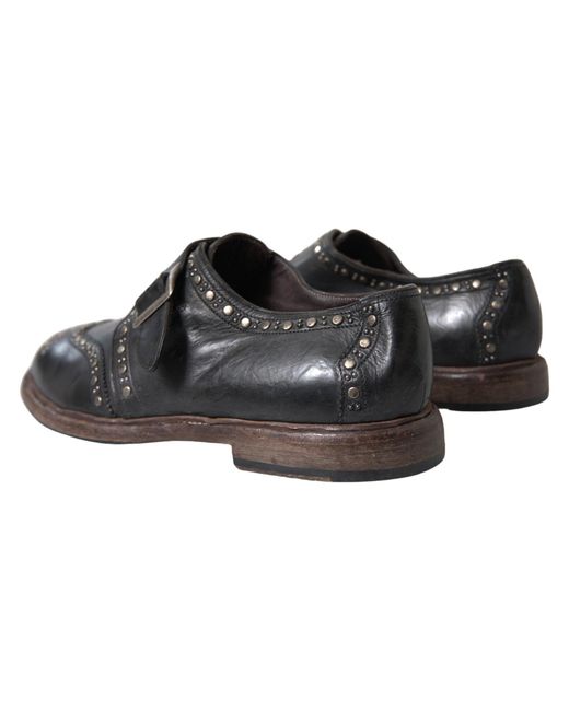 Dolce & Gabbana Black Leather Monk Strap Studded Dress Shoes for men