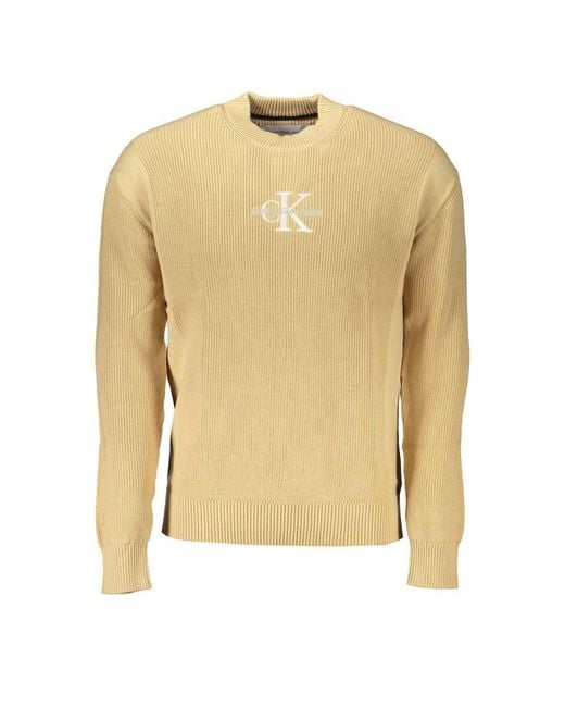 Calvin Klein Natural Chic Beige Crew Neck Cotton Sweater for men