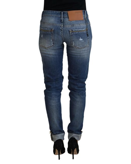 Acht Blue Sleek Skinny Low Waist Denim Jeans