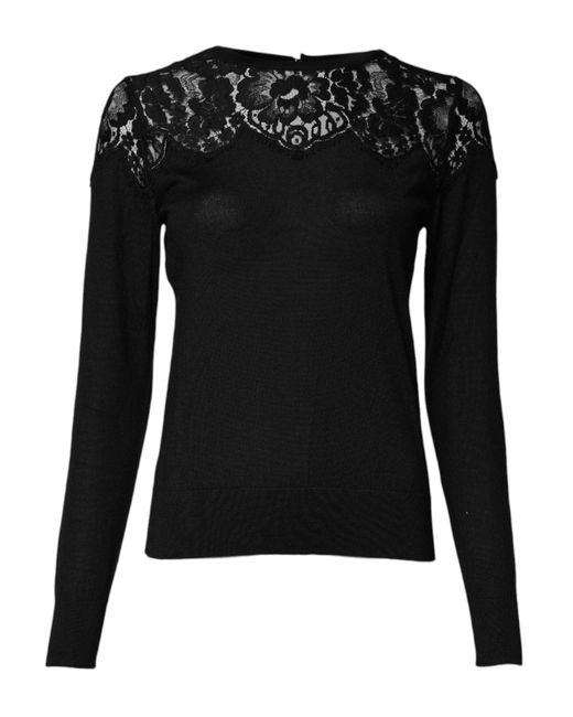 Dolce & Gabbana Black Floral Lace Long Sleeves Blouse Top for men
