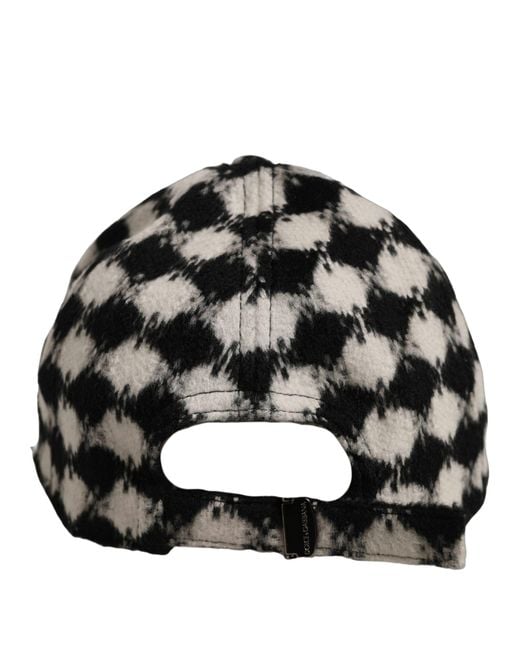 Dolce & Gabbana Men Black White Diamond Wool Baseball Cap Hat for men