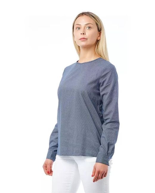 Bagutta Blue Geometric Round Neck Cotton Blouse